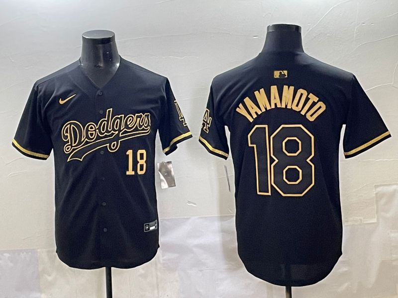 Men 2025 Los Angeles Dodgers #18 Yamamoto Black Gold Five generations Nike MLB Jersey style 7->los angeles dodgers->MLB Jersey